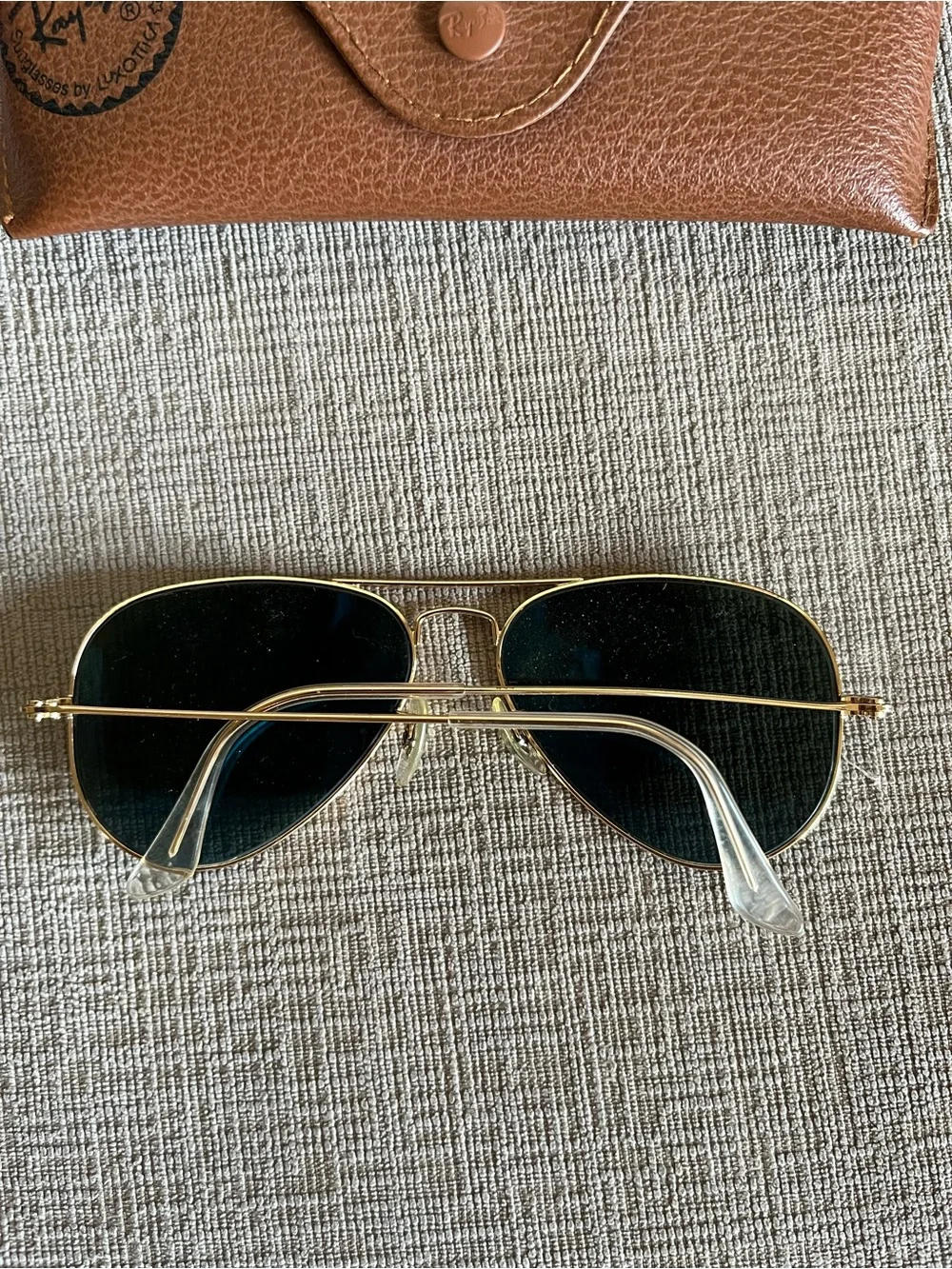 Ray-Ban Gold Aviator Sunglasses with Dark Green Lenses